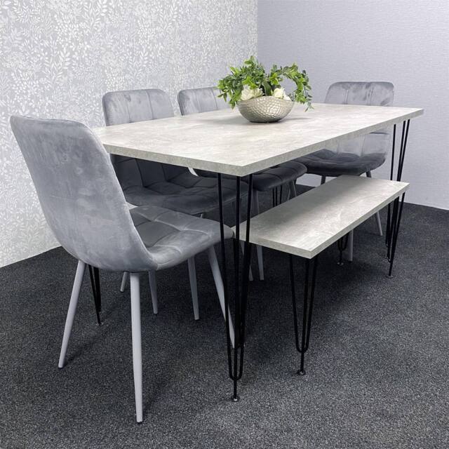 KOSY KOALA Dining Table With 4 Chairs Modern Dining Table Set With 4 Grey Chairs & 1 Bench Dining Room Furniture in Brown - image 1