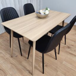 KOSY KOALA Rectangle Oak Effect Kitchen Dining Table With 4 Black Faux Leather Padded Chairs Dining Set - thumbnail 3