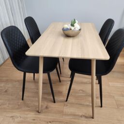 KOSY KOALA Rectangle Oak Effect Kitchen Dining Table With 4 Black Faux Leather Padded Chairs Dining Set - thumbnail 6