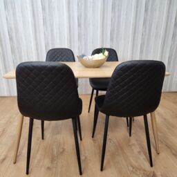 KOSY KOALA Rectangle Oak Effect Kitchen Dining Table With 4 Black Faux Leather Padded Chairs Dining Set - thumbnail 2