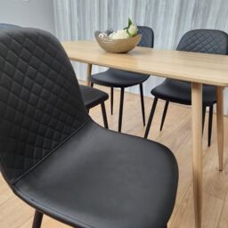 KOSY KOALA Rectangle Oak Effect Kitchen Dining Table With 4 Black Faux Leather Padded Chairs Dining Set - thumbnail 5