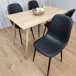 KOSY KOALA Rectangle Oak Effect Kitchen Dining Table With 4 Black Faux Leather Padded Chairs Dining Set - thumbnail 4