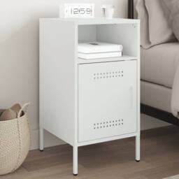 Berkfield Home Bedside Cabinet White 36x39x68 cm Steel - Size: 36 x 39 x 68 cm - thumbnail 2