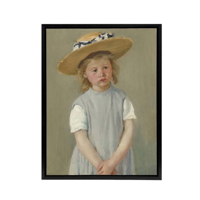 "Artery8 Child in a Straw Hat Painting Cassatt Vintage Framed Canvas Wall Art in Grey - Size: W18"" x H24""" - image 1