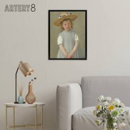 "Artery8 Child in a Straw Hat Painting Cassatt Vintage Framed Canvas Wall Art in Grey - Size: W18"" x H24""" - thumbnail 3