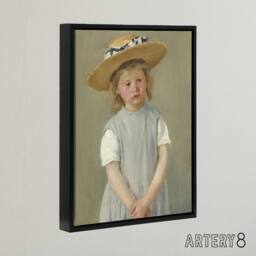 "Artery8 Child in a Straw Hat Painting Cassatt Vintage Framed Canvas Wall Art in Grey - Size: W18"" x H24""" - thumbnail 2