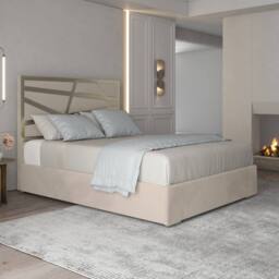 Casani Embleton Upholstered Soft Velvet Beige Metal Designer Bed Frame in Cream - Size: Single - thumbnail 2