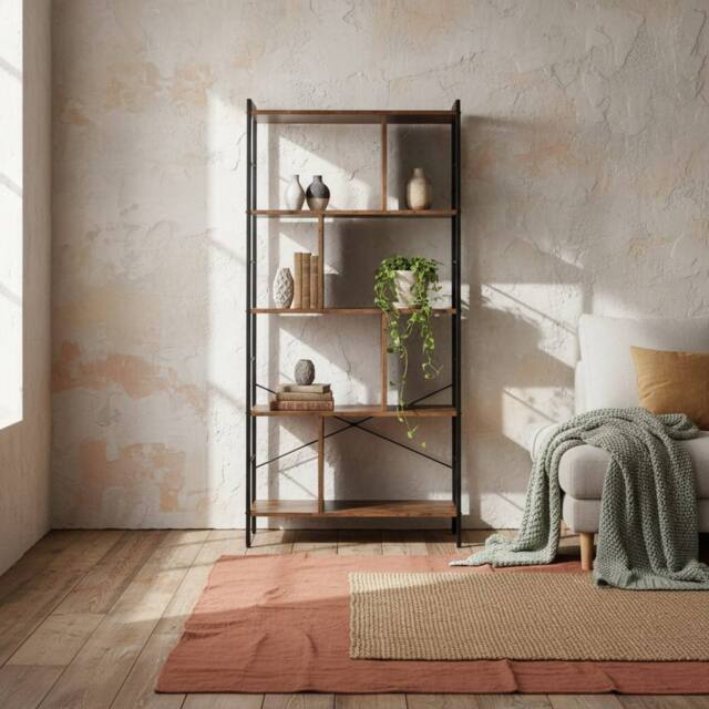 Wyld Haus Nofaluno 5 Tier Industrial Metal & Wood Shelf Rustic Brown & Black - image 1