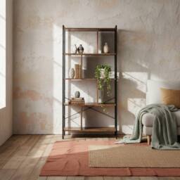 Wyld Haus Nofaluno 5 Tier Industrial Metal & Wood Shelf Rustic Brown & Black - thumbnail 1