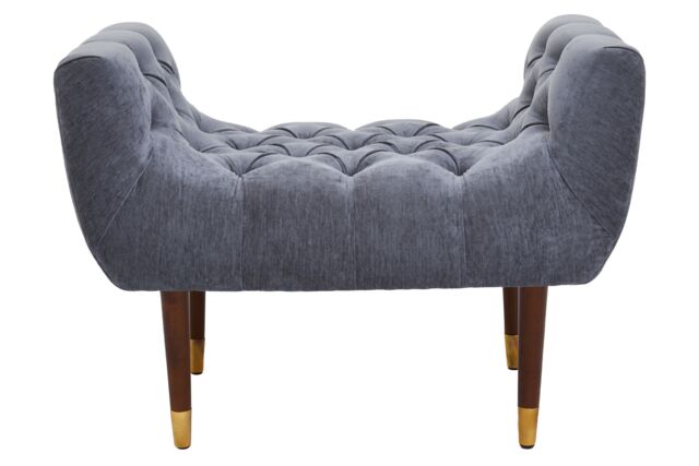 Orsina Classic Grey Chenille Stool, Decorative Wooden Seat, Metallic Gold Finished Lounge Seat With Pointed Feet - image 1