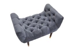Orsina Classic Grey Chenille Stool, Decorative Wooden Seat, Metallic Gold Finished Lounge Seat With Pointed Feet - thumbnail 4