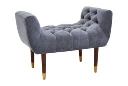 Orsina Classic Grey Chenille Stool, Decorative Wooden Seat, Metallic Gold Finished Lounge Seat With Pointed Feet - thumbnail 3