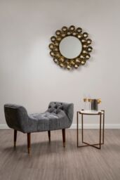 Orsina Classic Grey Chenille Stool, Decorative Wooden Seat, Metallic Gold Finished Lounge Seat With Pointed Feet - thumbnail 2