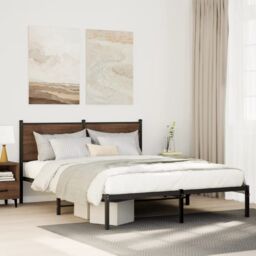 Berkfield Home Metal Bed Frame without Mattress Smoked Oak 140x190 cm in Brown - thumbnail 1