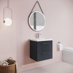 Balterley Wall Hung 2 Drawers Vanity Unit - Mid-Edge Basin 500mm, Satin Dark Grey - thumbnail 4