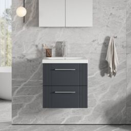 Balterley Wall Hung 2 Drawers Vanity Unit - Mid-Edge Basin 500mm, Satin Dark Grey - thumbnail 2