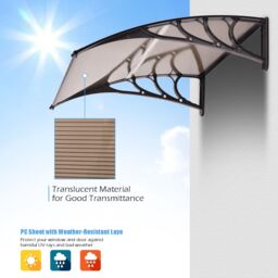 Costway Door Canopy Awning Shelter Front Back Porch Window Roof in Brown - thumbnail 5