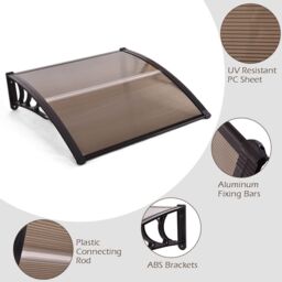 Costway Door Canopy Awning Shelter Front Back Porch Window Roof in Brown - thumbnail 2