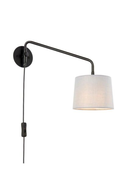 Netlighting Carlson 1 Light Wall Light Matt Black & Light Grey Cotton Mix E14 - image 1