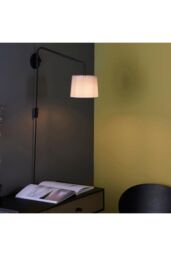 Netlighting Carlson 1 Light Wall Light Matt Black & Light Grey Cotton Mix E14 - thumbnail 2