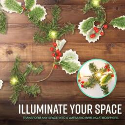 Globrite 2M Berry & Leaf Christmas Garland w/ 20 LED Lights - Battery Operated - thumbnail 6