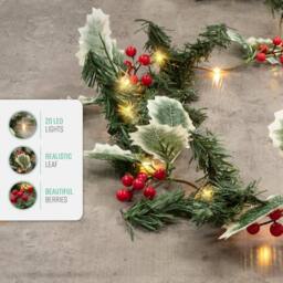 Globrite 2M Berry & Leaf Christmas Garland w/ 20 LED Lights - Battery Operated - thumbnail 5