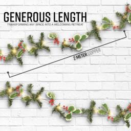 Globrite 2M Berry & Leaf Christmas Garland w/ 20 LED Lights - Battery Operated - thumbnail 2