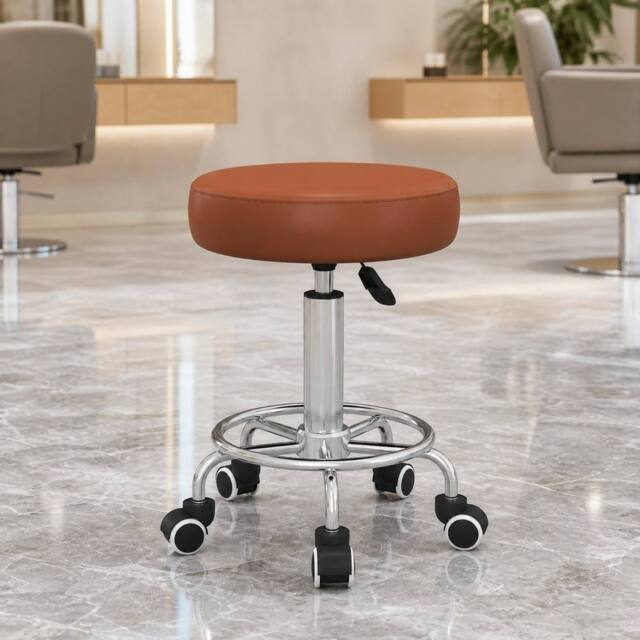 STILVORA Adjustable Rolling Stool with Wheels in Brown - image 1