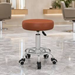 STILVORA Adjustable Rolling Stool with Wheels in Brown - thumbnail 1