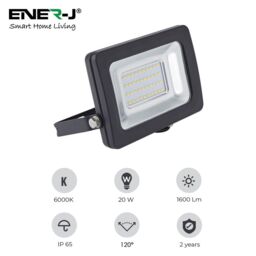 ENER-J LED SMD Non PIR Floodlight IP65 20W 1600Lm, 6000K in White - thumbnail 2