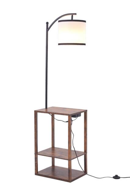 2 in 1 Multi-Functional Floor Light, Modern Metal Side Table Combo in Walnut - image 1