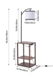 2 in 1 Multi-Functional Floor Light, Modern Metal Side Table Combo in Walnut - thumbnail 4