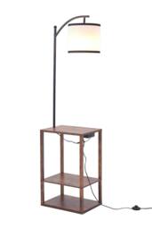 2 in 1 Multi-Functional Floor Light, Modern Metal Side Table Combo in Walnut