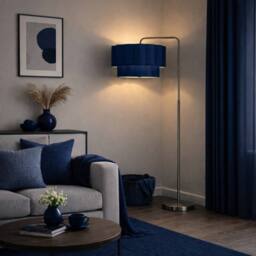 CGC Lighting Kyra Brushed Nickel Floor Lamp with Two Layer Scalloped Lampshade in Navy - thumbnail 1