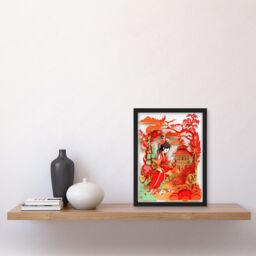 Artery8 Woman by Red Temple Garden Kirigami Collage Artwork Framed Wall Art Print A4 in Black - thumbnail 2