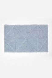 Homescapes 100% Cotton Bath Mat Tufted Geometric Design in Blue