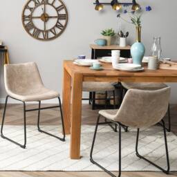 Wyld and Coco Riverside Beige Fabric Dining Chairs Set of 2 with Black Legs - thumbnail 1