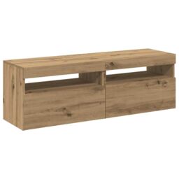 Berkfield Home TV Cabinets with LED Lights 2 pcs Artisan Oak Engineered Wood in Brown - thumbnail 6
