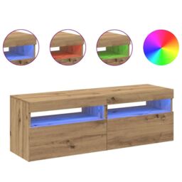 Berkfield Home TV Cabinets with LED Lights 2 pcs Artisan Oak Engineered Wood in Brown - thumbnail 3