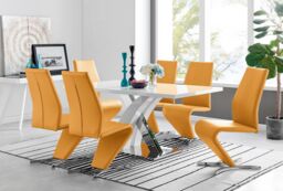 FurnitureboxUK Atlanta Modern Rectangle Chrome Metal High Gloss White Dining Table & 6 Willow Chairs Set in Mustard - thumbnail 1