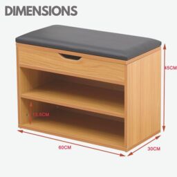 Rafaelo Mobilia Wooden Shoe Storage Bench With Cushioned Seat 60CM in Light Tan - thumbnail 5
