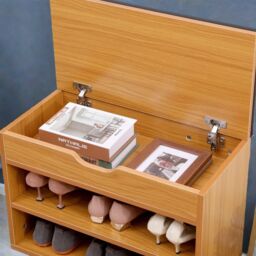 Rafaelo Mobilia Wooden Shoe Storage Bench With Cushioned Seat 60CM in Light Tan - thumbnail 3