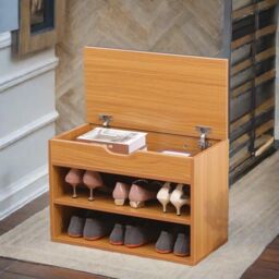 Rafaelo Mobilia Wooden Shoe Storage Bench With Cushioned Seat 60CM in Light Tan - thumbnail 2