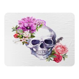 Benjamin Tate Design Human Skull With Flowers Blanket in Natural - Size: 120 cm x 150 cm - thumbnail 1