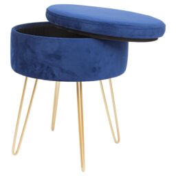 Harbour Housewares Round Velvet Storage Footstools - H45 x D36cm - Gold Legs - Pack of 2 in Blue - thumbnail 5