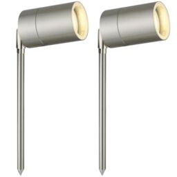 First Choice Lighting Set of 2 Blaze - Stainless Steel Outdoor Spike Lights in Silver