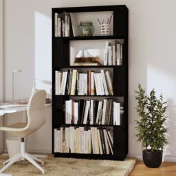 Berkfield Home Book Cabinet/Room Divider Black 80x25x163.5 cm Solid Wood Pine - thumbnail 6