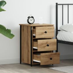 Berkfield Home Bedside Table Artisan Oak Engineered wood Compact Durable in Beige - thumbnail 4