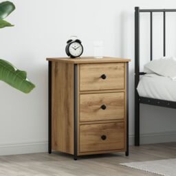 Berkfield Home Bedside Table Artisan Oak Engineered wood Compact Durable in Beige - thumbnail 1