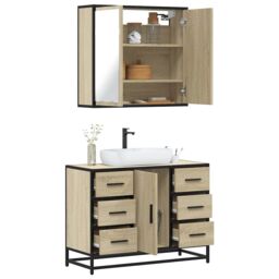 Berkfield Home 2 Piece Bathroom Furniture Set Sonoma Oak Engineered Wood in Brown - thumbnail 1